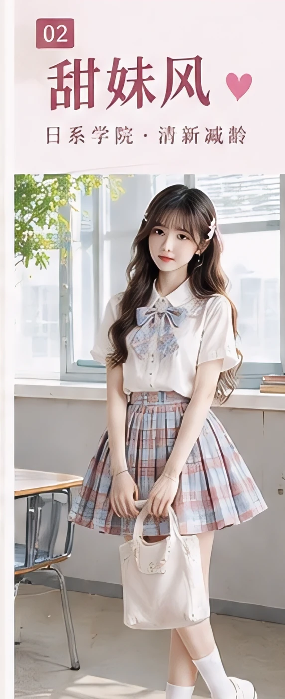 学院风衬衫与粉色格纹百褶裙